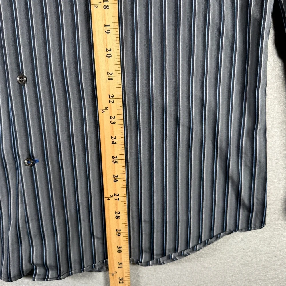 Banana Republic Mens XL Striped Button Down Shirt Grey Blue Cotton 334351-00
